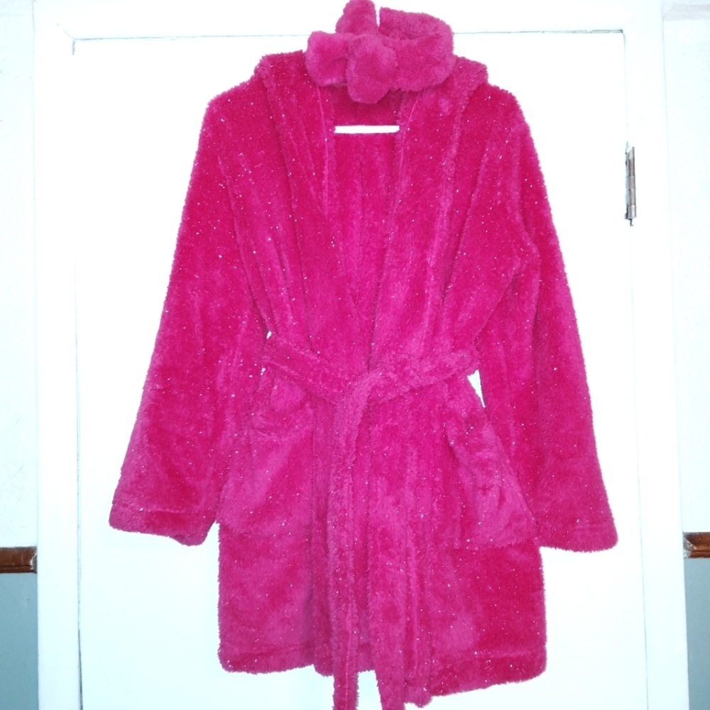 Colsie Plush Pink Shawl Collar Robe & Bow Headband Size M/L